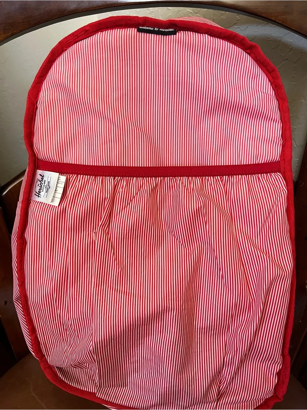 Herschel Black Backpack Gold Hardware Red Striped Lining Casual Travel